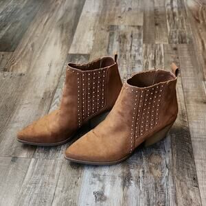Maurices Brown Faux Suede Pointed Booties SZ 10 Studded Elastic Western Cowgirl